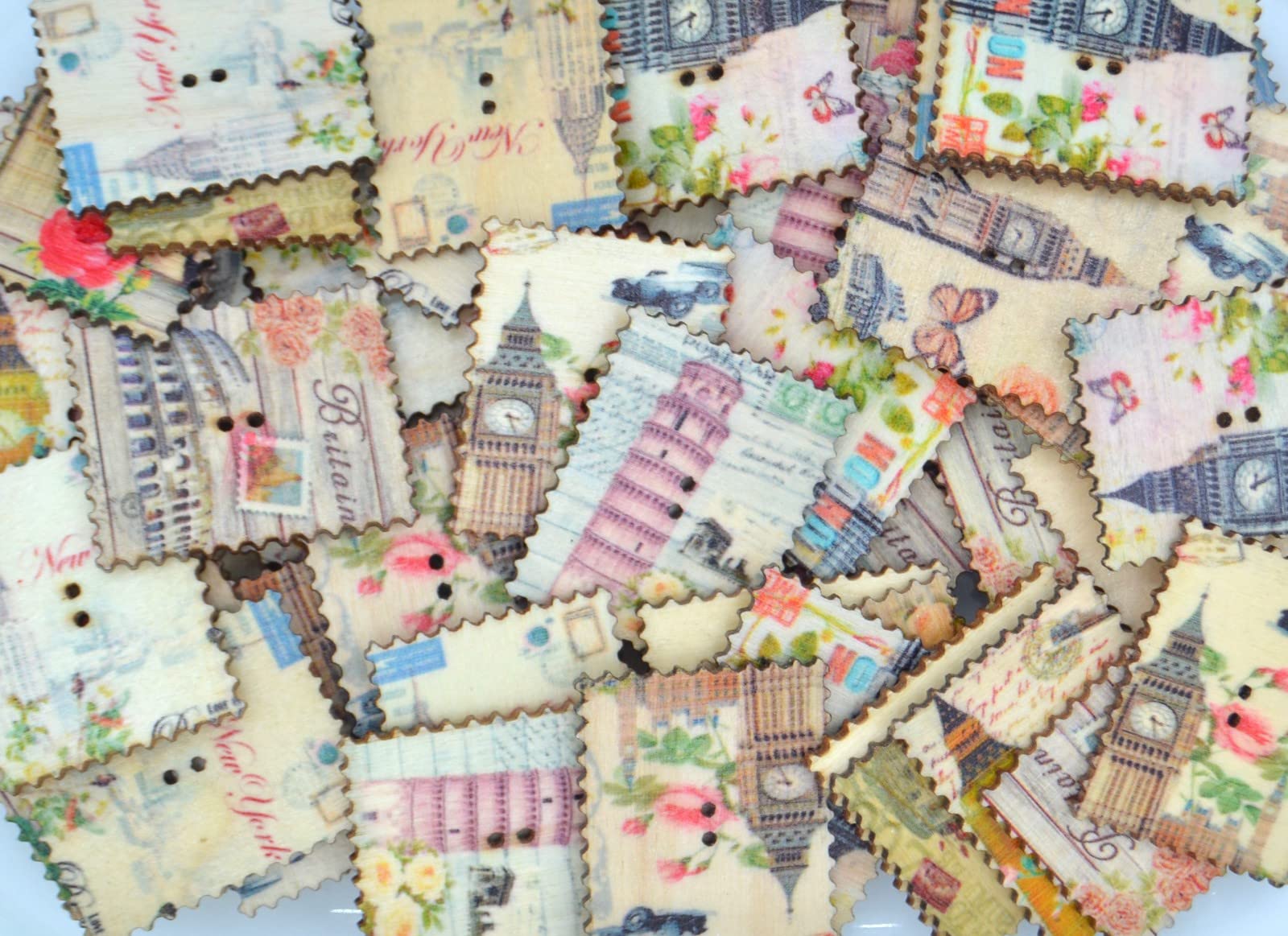 celloexpress Wooden Buttons Selection of Designs - Decorative Prints for Sewing, Crafting & Embroidery (Stamps Type 2, 35mm, Pack of 100) โ image 1