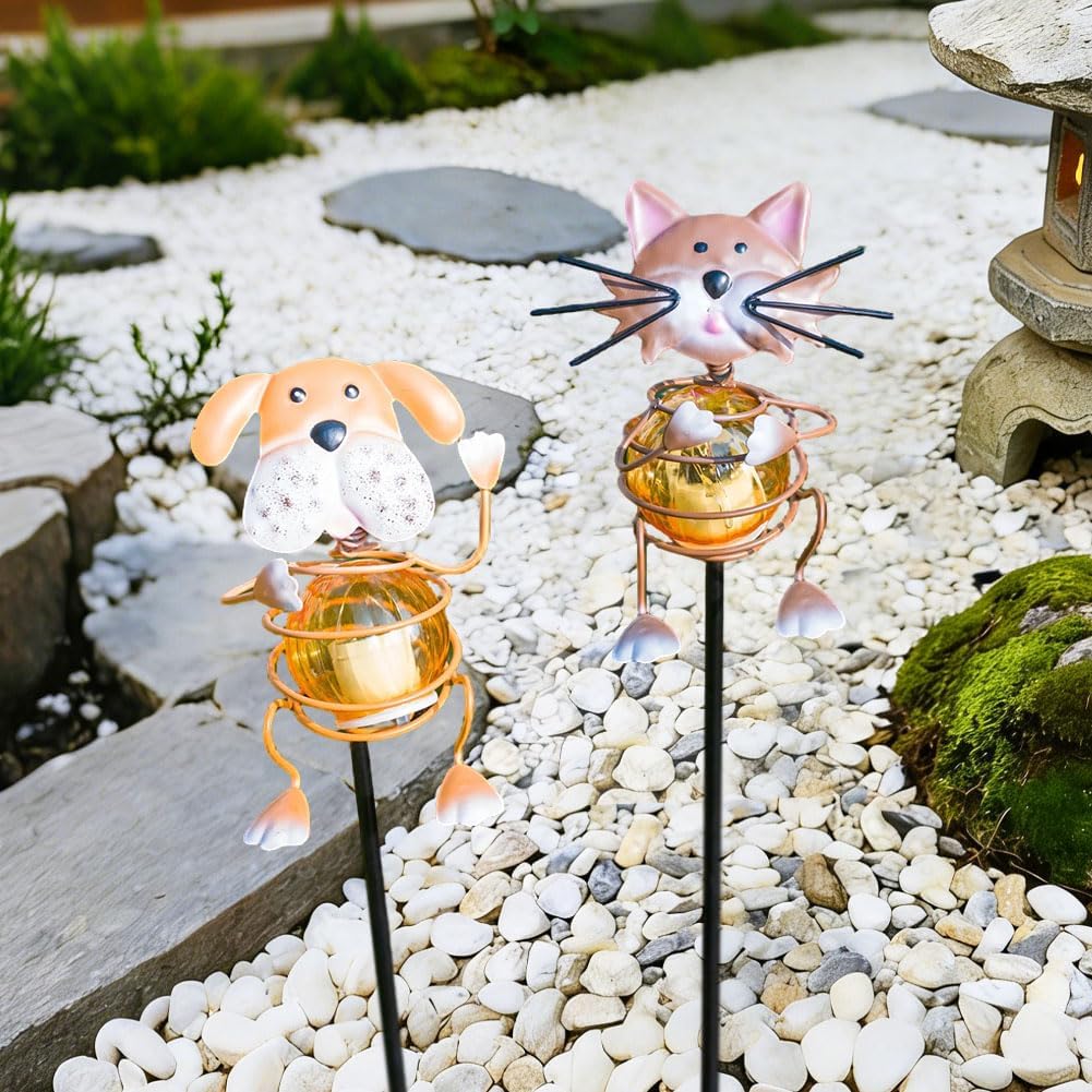 Solar Garden Lights,26''H Cat Dog Waterproof Decorative Solar Stake Light,Decorative Statues Figurine Lights for Lawn Patio Pathway for Outside