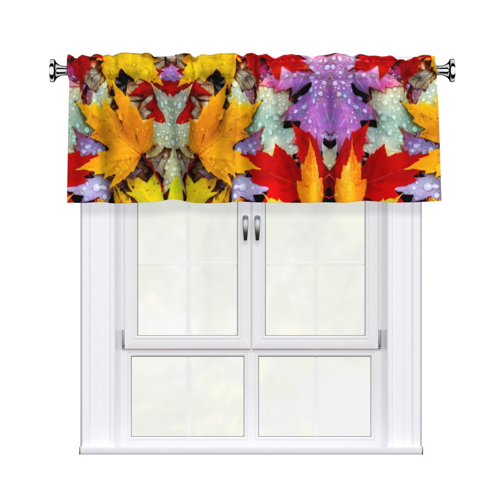 HJFCZH WHJSSF Autumn Leaves Maple Prints 54x18in Curtain Valance - Peach Skin Polyester Kitchen Cover with Light Filtering Floral & 3" Rod Pocket