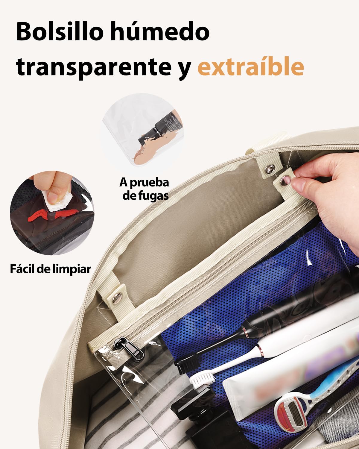 ECOHUB 30L Bolsa de Viaje Mujer, 45x36x20 Equipaje de Mano Avion, Bolsa Gimnasio Mujer con Bolsillo Húmedo Extraíble, Plegable Bolso Maternidad Hospital, Patente Pendiente(Beige) | Equipaje Cabina Bajo Asiento con Bolsillo Húmedo para Fin de Semana y Gimn