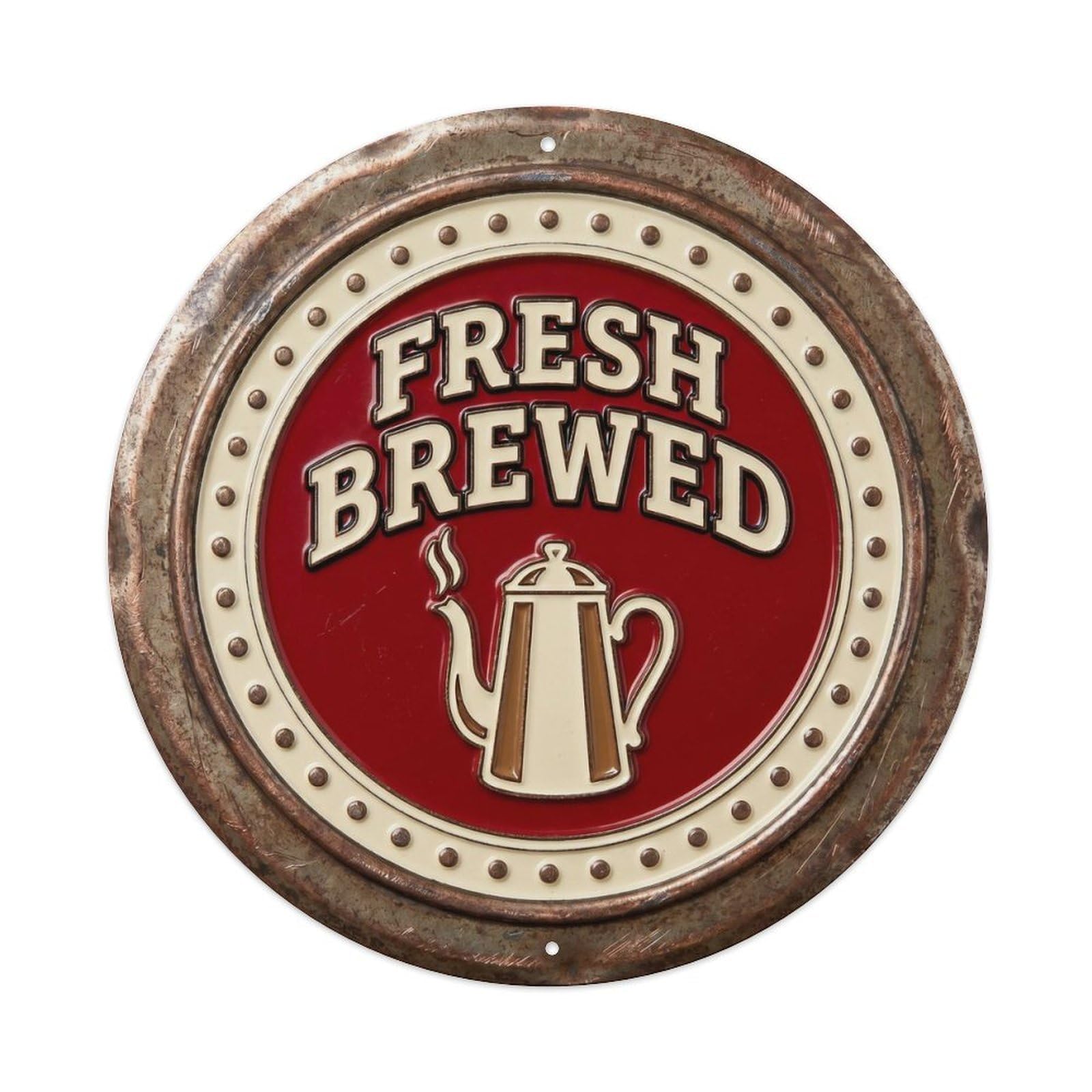 Fresh Brewed Nostalgic Kitchen Accessory Retro Slogans Metal Tin Sign Plaque Wall Decor for Cafe, Club, Garden Round Metal Poster 8x8Inch