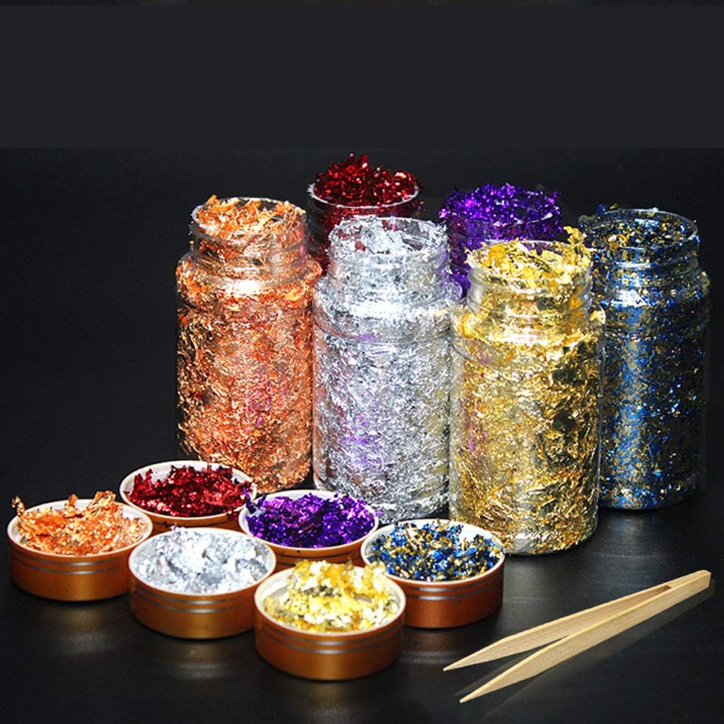 SOFEA 6 Colors Gold Leaf Gilding Resin Flakes Metallic Foil Flakes Painting Resin Arts