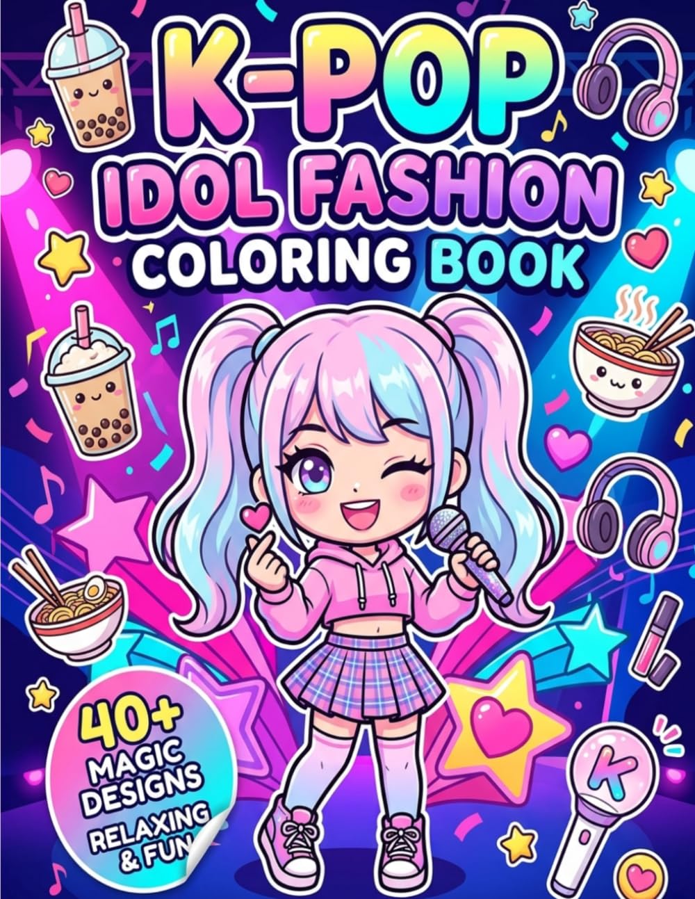 K-Pop Idol Fashion Coloring Book: 40+ Cute Chibi K-Pop Designs with Kawaii Outfits, Tasty Snacks, and Stylish Accessories for Fans of All Ages
