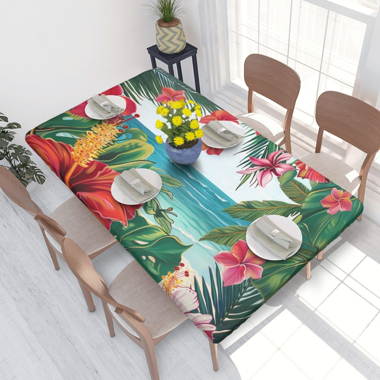 WPKJU Summer Hawaiian Printed Tablecloths 4ft Rectangular Table Covers Washable Polyester Decorative Table Cloth for Dining Table Picnic Wedding