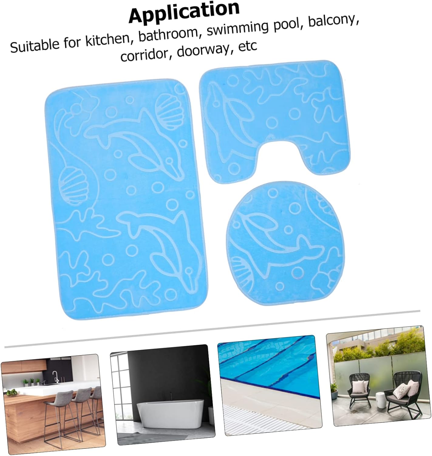 3pcs Cartoon Bathroom Mat Set Soft Absorbent Anti-Skid Bath Rugs Eco-Friendly Water-Resistant Floor Mats for Boy Girl for Showers and Sinks Blue