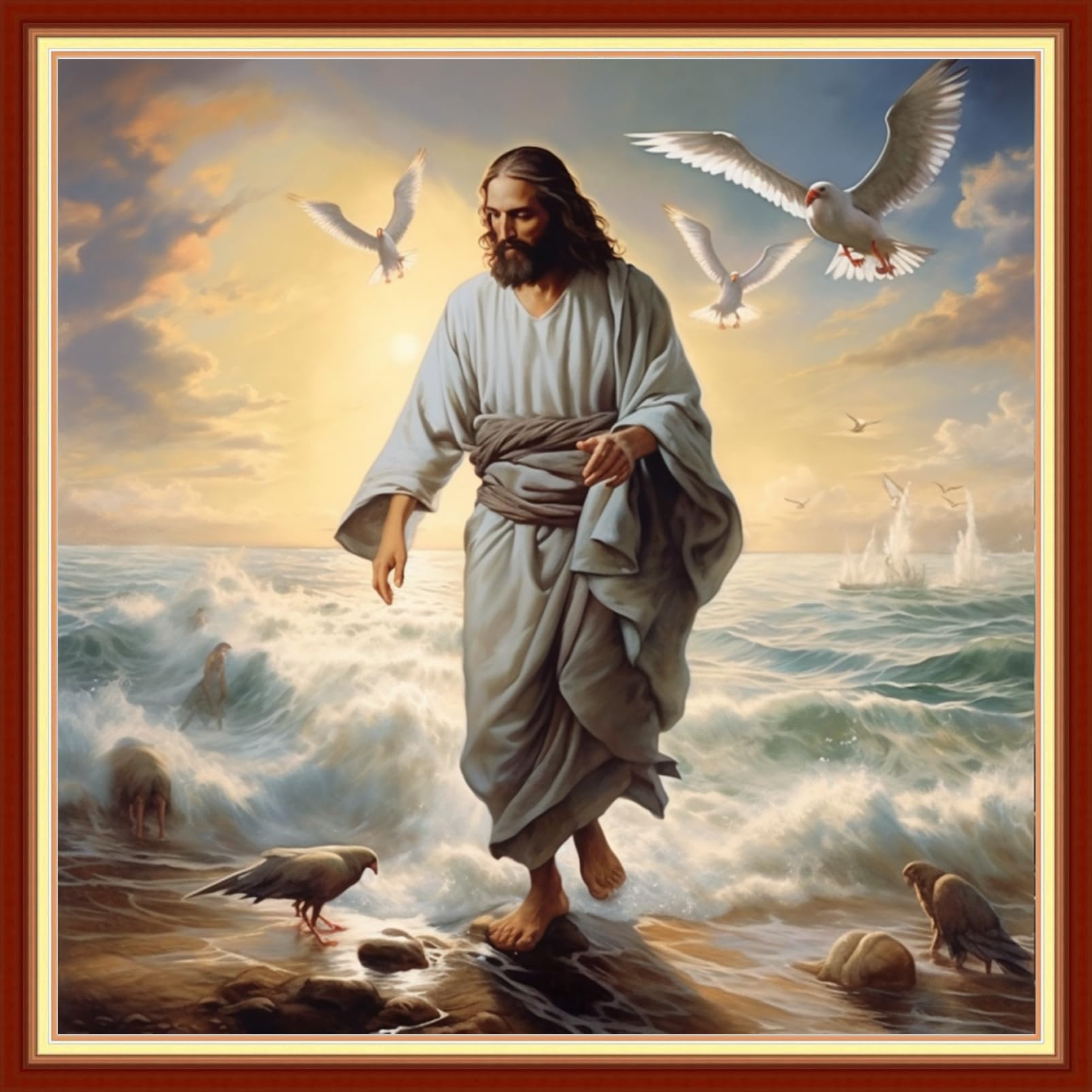 Findvoor Stamped Cross Stitch Kits for Beginners Full Range of Cross Stitching Embroidery Pattern for Adults, 11CT DIY Needlepoint Embroidery Starter Kits-Jesus by Sea 17.7x17.7 inch