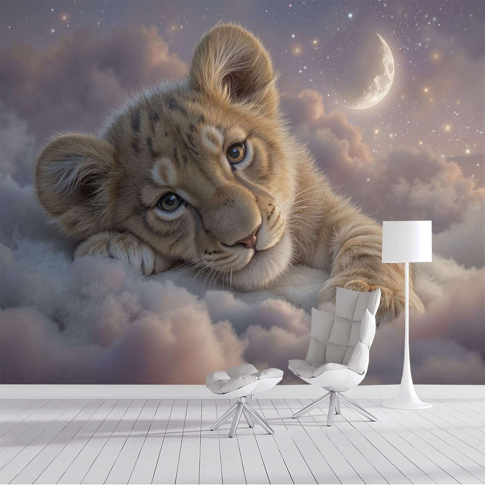 Papier peint panoramique soie chambre enfant animaux mignons lion 3D 250x175