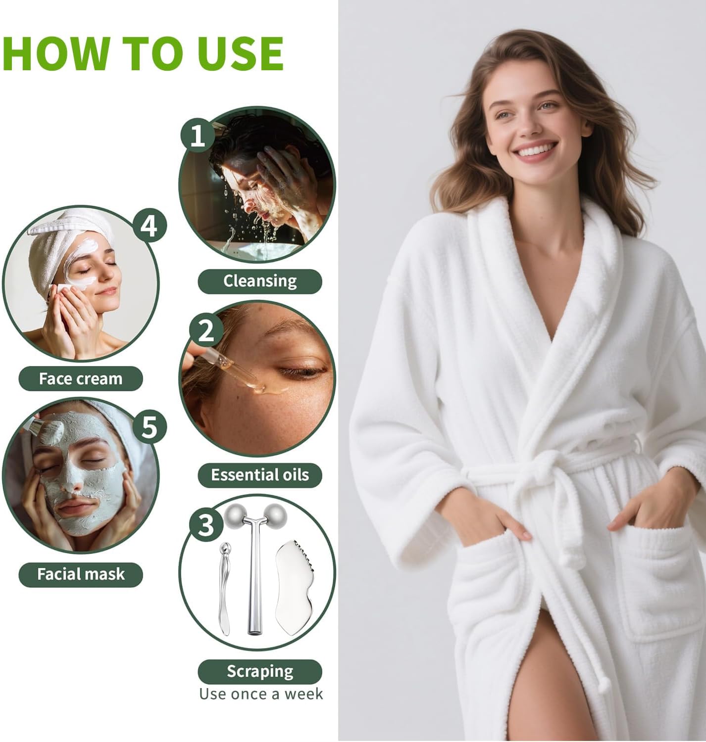 3-in-1 Stainless Steel Facial Massage Set, Face Roller, Gua Sha Tool, Eye Cream Applicator, Silver,Gifts for Women and Girl - Image 2