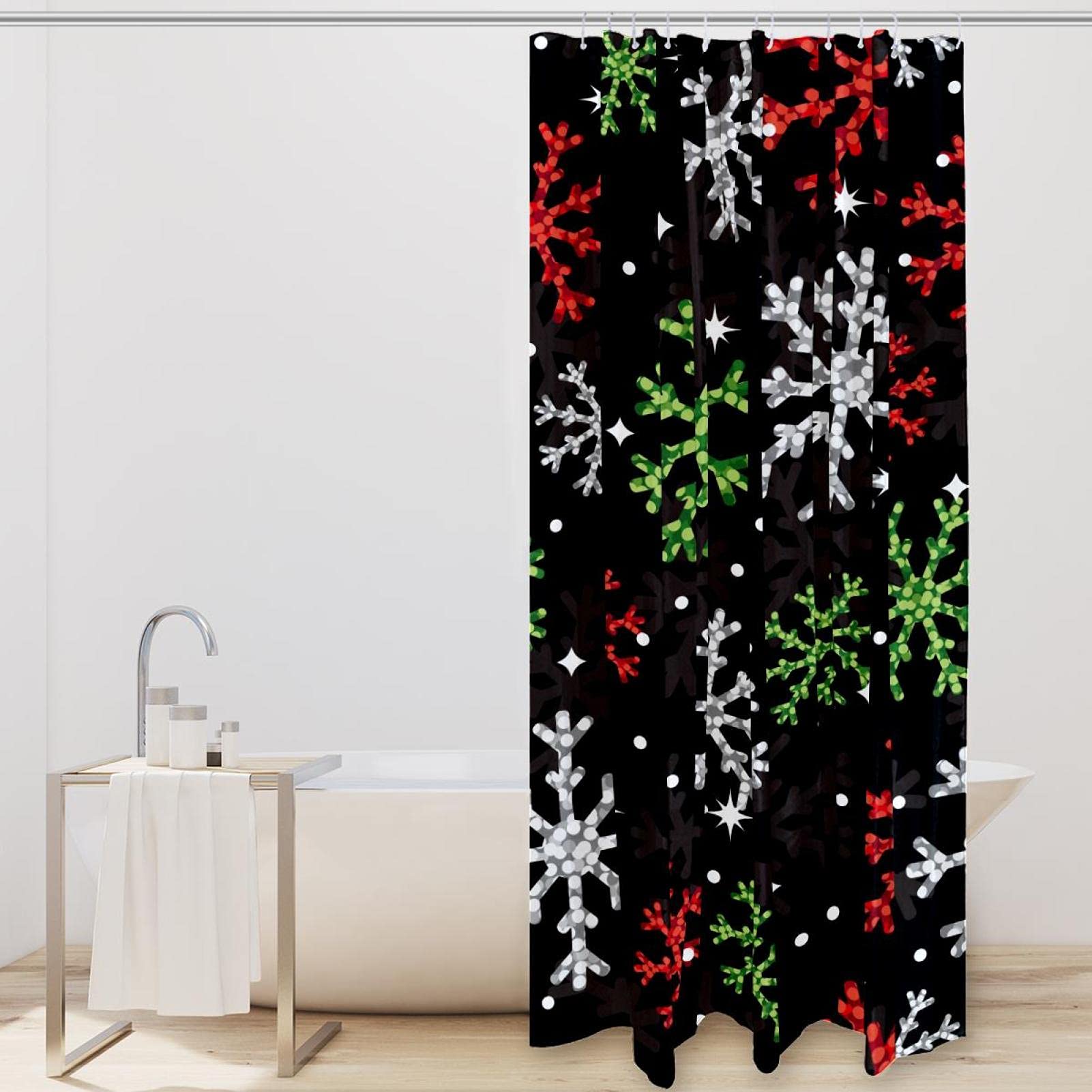 Tenda Doccia Con Scena Innevata, Alberi Di Natale E Casette – Lavabile Con Ganci Inclusi – Per Bagno, Hotel O Casa, Misura 182 X 183 Cm