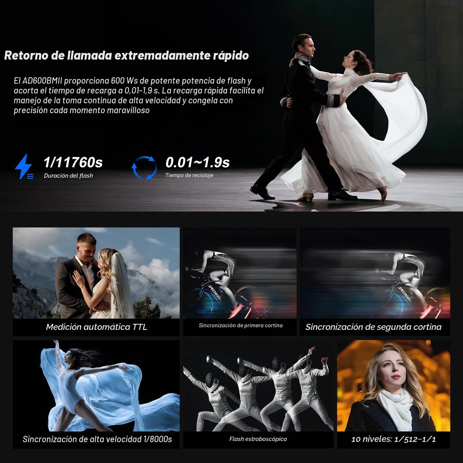 Godox AD600BMII AD600BM II 600Ws GN87 HSS Exterior Outdoor Flash Strobe Monolight,0.01~1.9s Tiempo de Reciclaje,Montura Bowens 10.8V/8940mAh Batería de Litio(Godox AD600BM Actualizado)