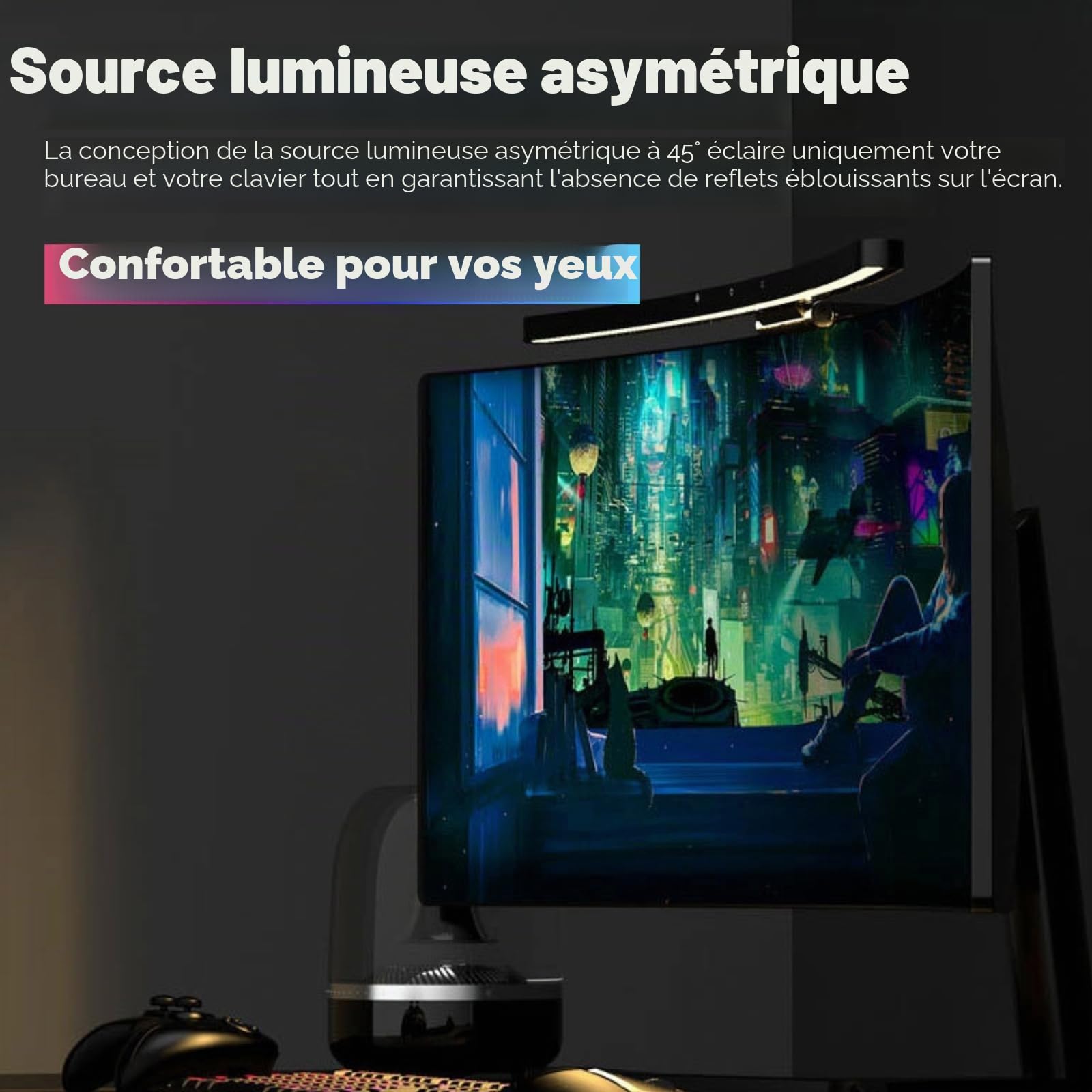 Cuifati Lampe de Moniteur D'ordinateur, Barre Lumineuse de Moniteur à écran incurvé 5 V 1 A pour Le Soin des Yeux, Lampe de Travail LED de Lecture E avec Gradation Tactile, Barre LED de
