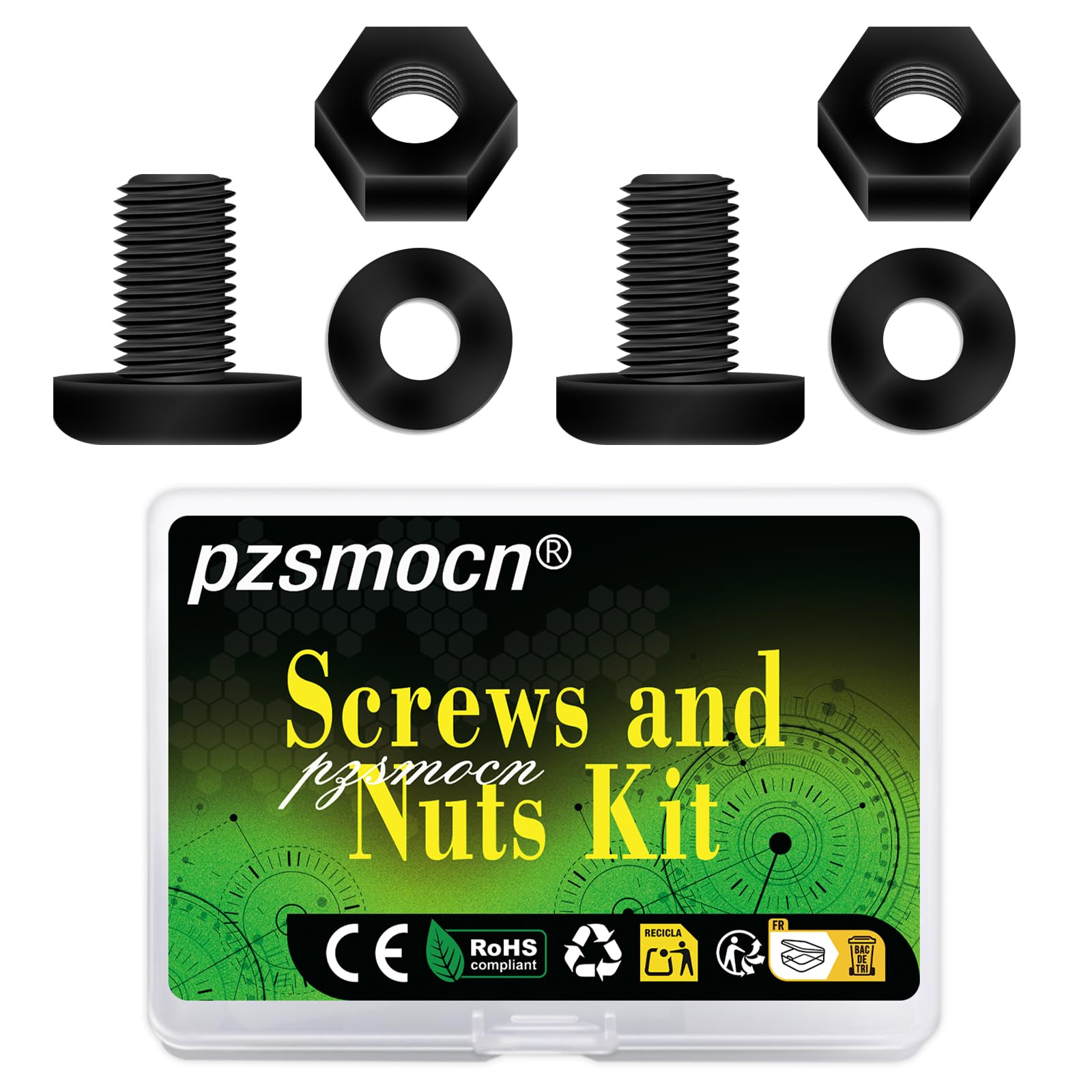 Pzsmocn 90 Pieces/30 Sets M8*10 mm Plastic Black Nylon Cross Round Head Screw Hexagonal Nut Combination Kit, with Insulating Washers, Standard Size,