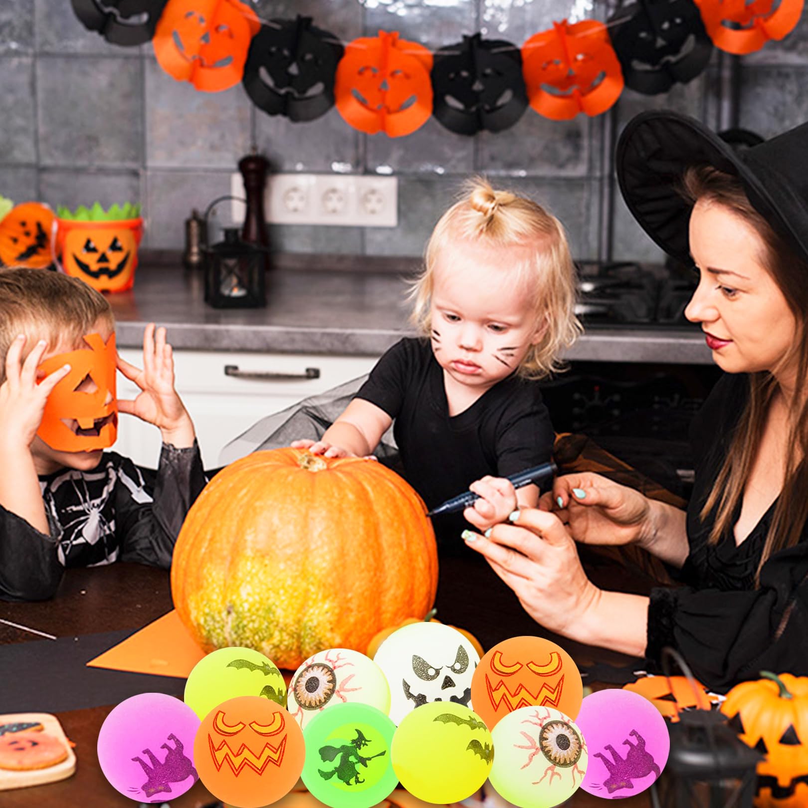 48 Stück Halloween Flummis – Leuchtende Gummibälle Mit Grusel-Motiven, 2,5 Cm, Für Kinder & Party-Deko