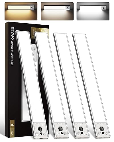 EZVALO 4-Pack Under Cabinet Lighting, 4000mAh Rechargeable Motion Sensor Light Indoor, with Dimmable & 3 Color Temps, Magnetic Closet Lights, Wireless Under Counter Lights for Kitchen (16.5inch)