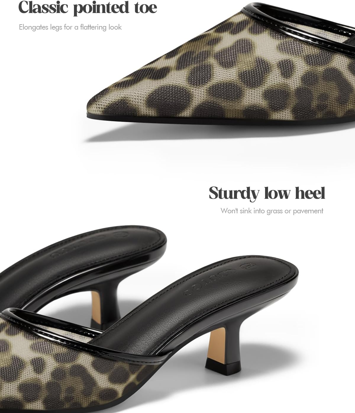 Coutgo Womens Kitten Low Heels Mules Closed Pointed Toe Pumps Slip On Backless Dress Shoes - Image 5