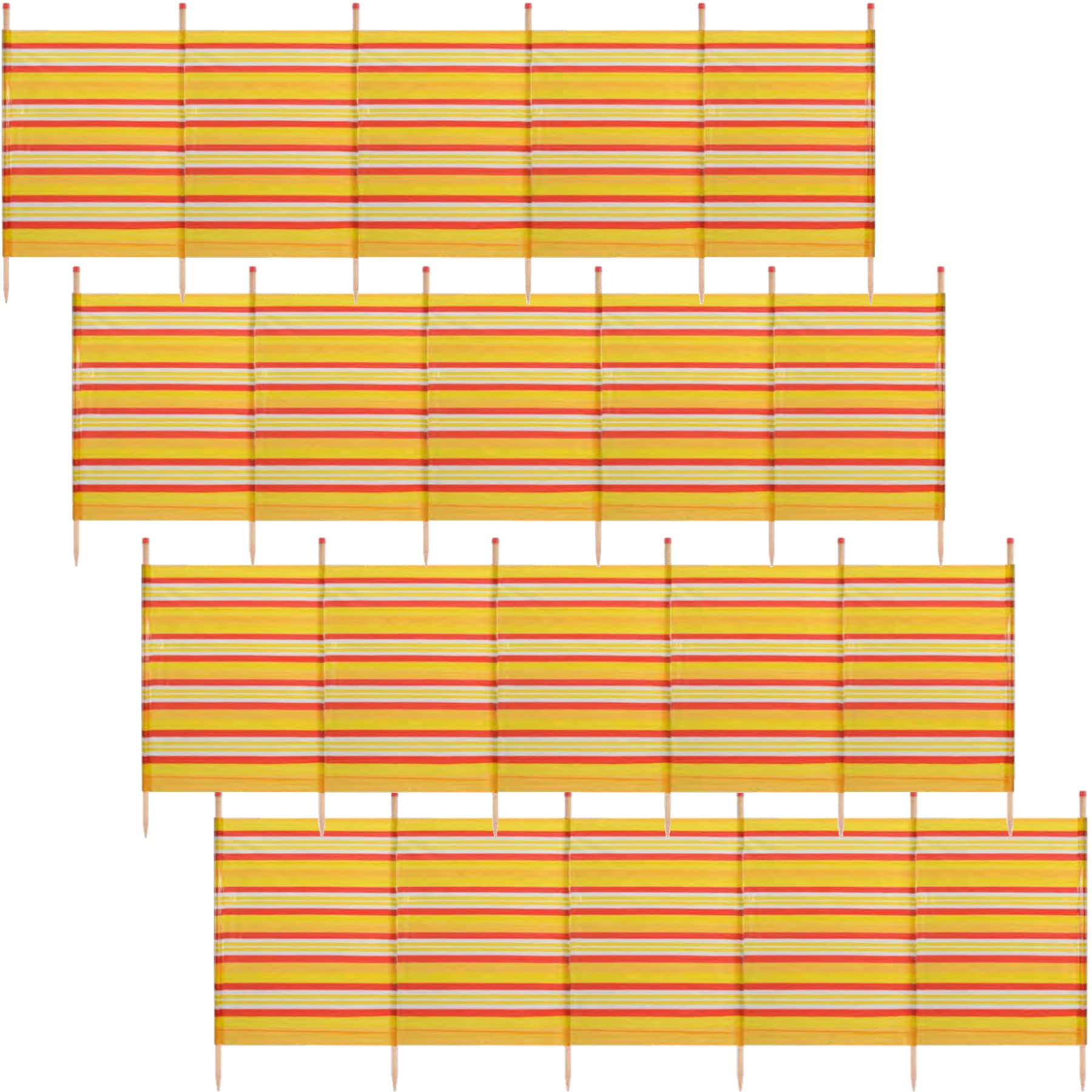 4 PACK 6 Pole Windbreak Beach Shelter 1.2m by 3.7m Screen Privacy Stripe