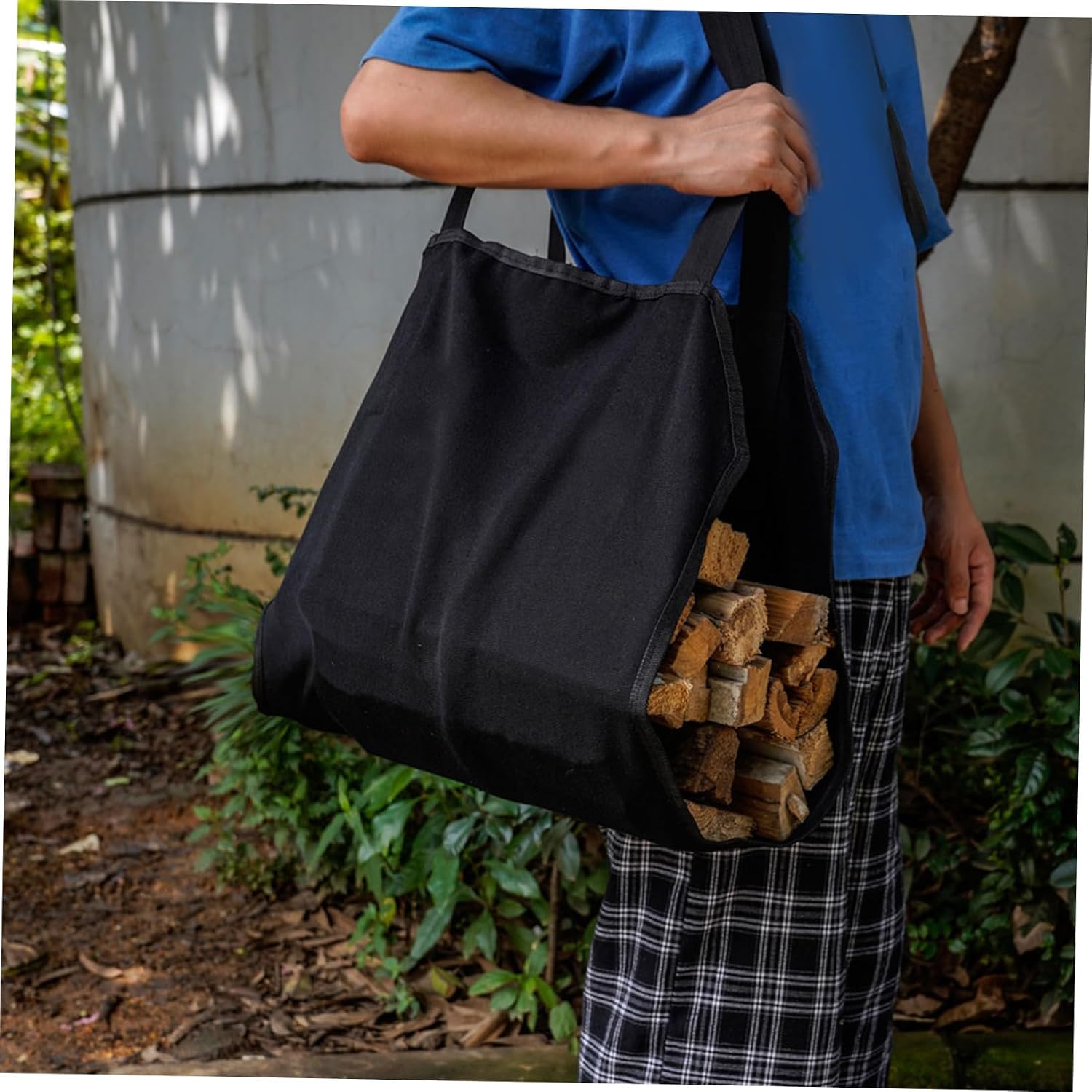 1pc Canvas Firewood Carrier Bag Capacity Log Tote Hand Strap for of Firewood for Fireplace Fire Pit Use