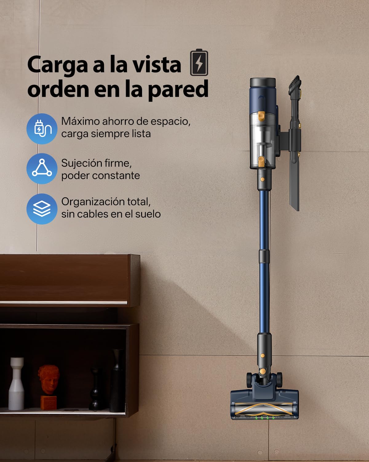 CHEFREE Aspirador sin Cable Anti-Enredo 48Kpa, 50min, Luz Verde Delantera, 2.2KG ErgoLite™ para Articulaciones, Filtro H11 para Alergias, Ideal para Suelo Duro, Alfombras y Mascotas (Azul)
