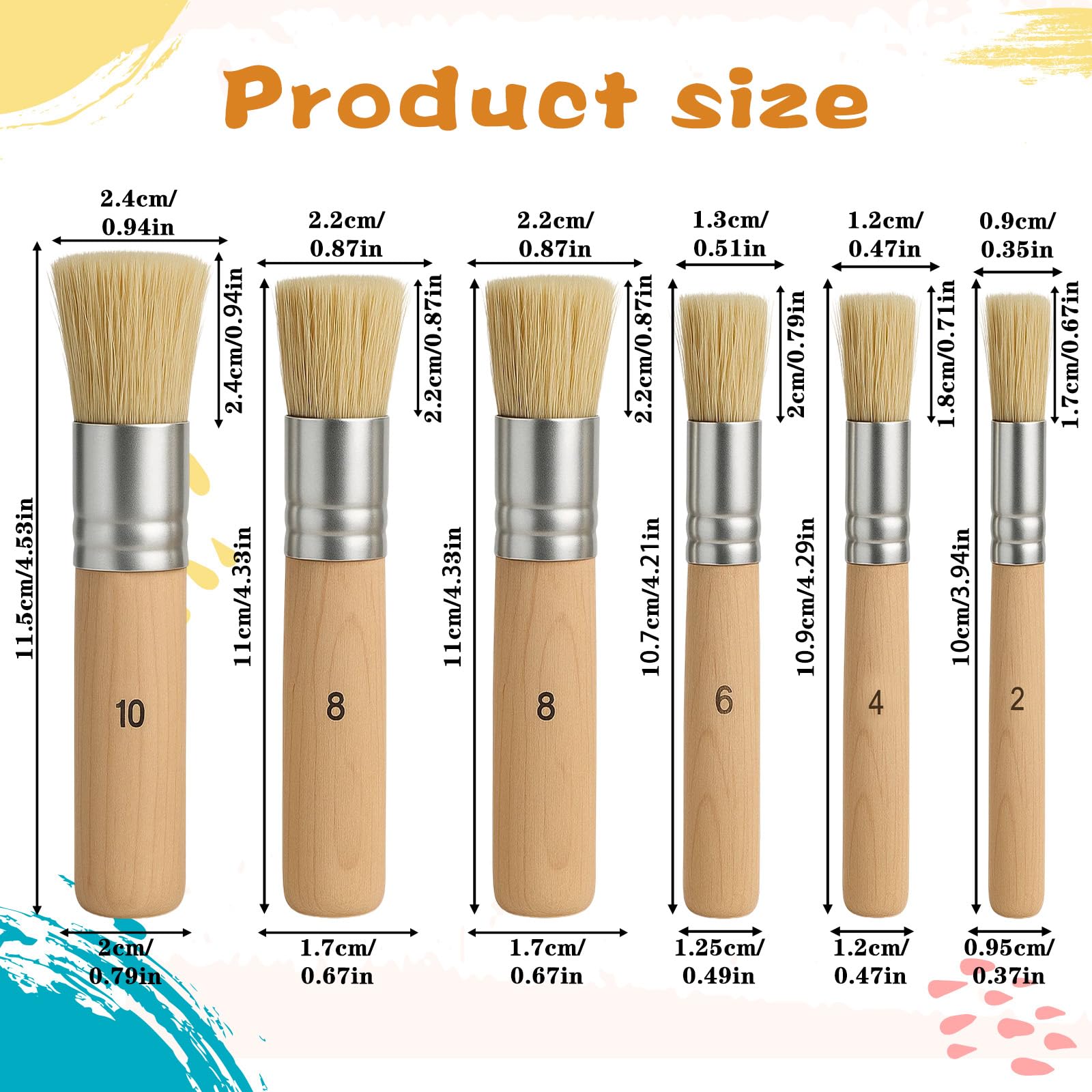 Set 6 Pennelli Professionali Per Artisti, Setole In Nylon, Manico In Legno, Forme Piatte E Tonde, Per Acrilico, Olio, Acquerello