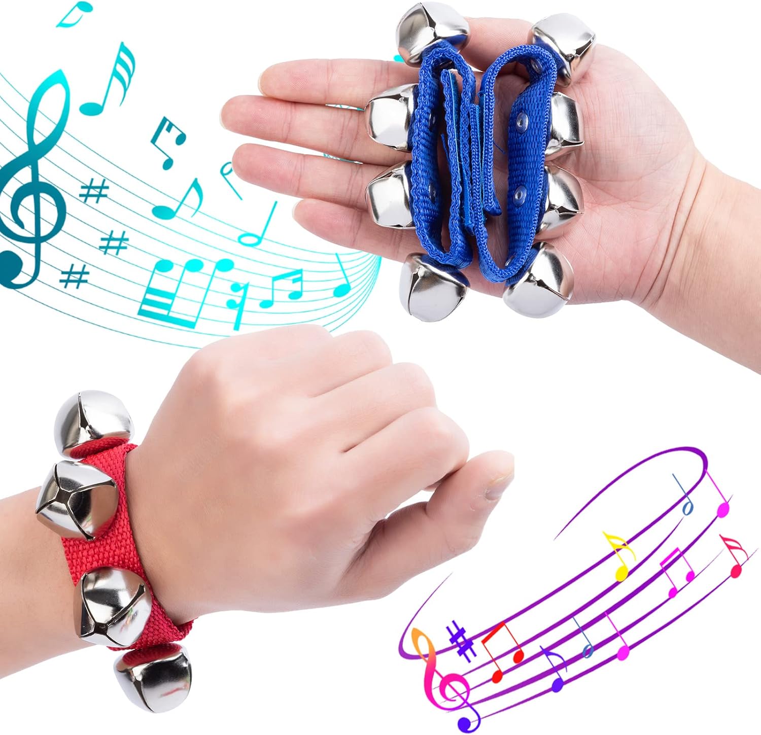 Wrist Hand Band Jingle Bells - 12PCS Wrist Shaking Jingle Bells and 12 Pcs Wooden Easter Egg Shakers Hand Percussion Musical Instruments for Kids (24 Pack) : Musical Instruments