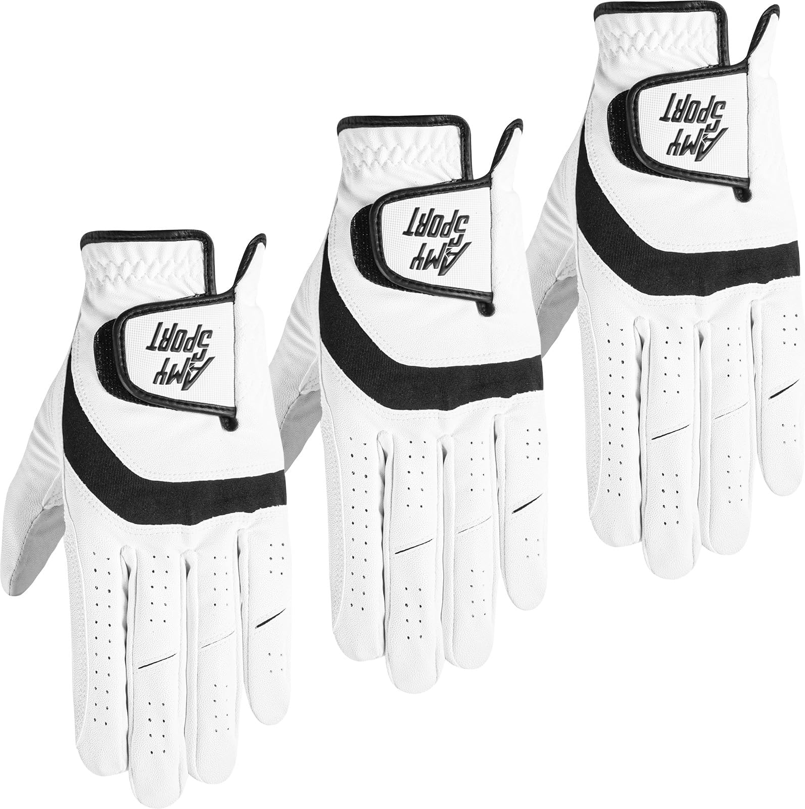 Golf Gloves Men Left Hand 3 Pack Right Hand Leather All Weather Grip Soft Breathable Flexible for Golfers Size Small Medium ML Large XL (White-3 Pack, MLarge, Left)