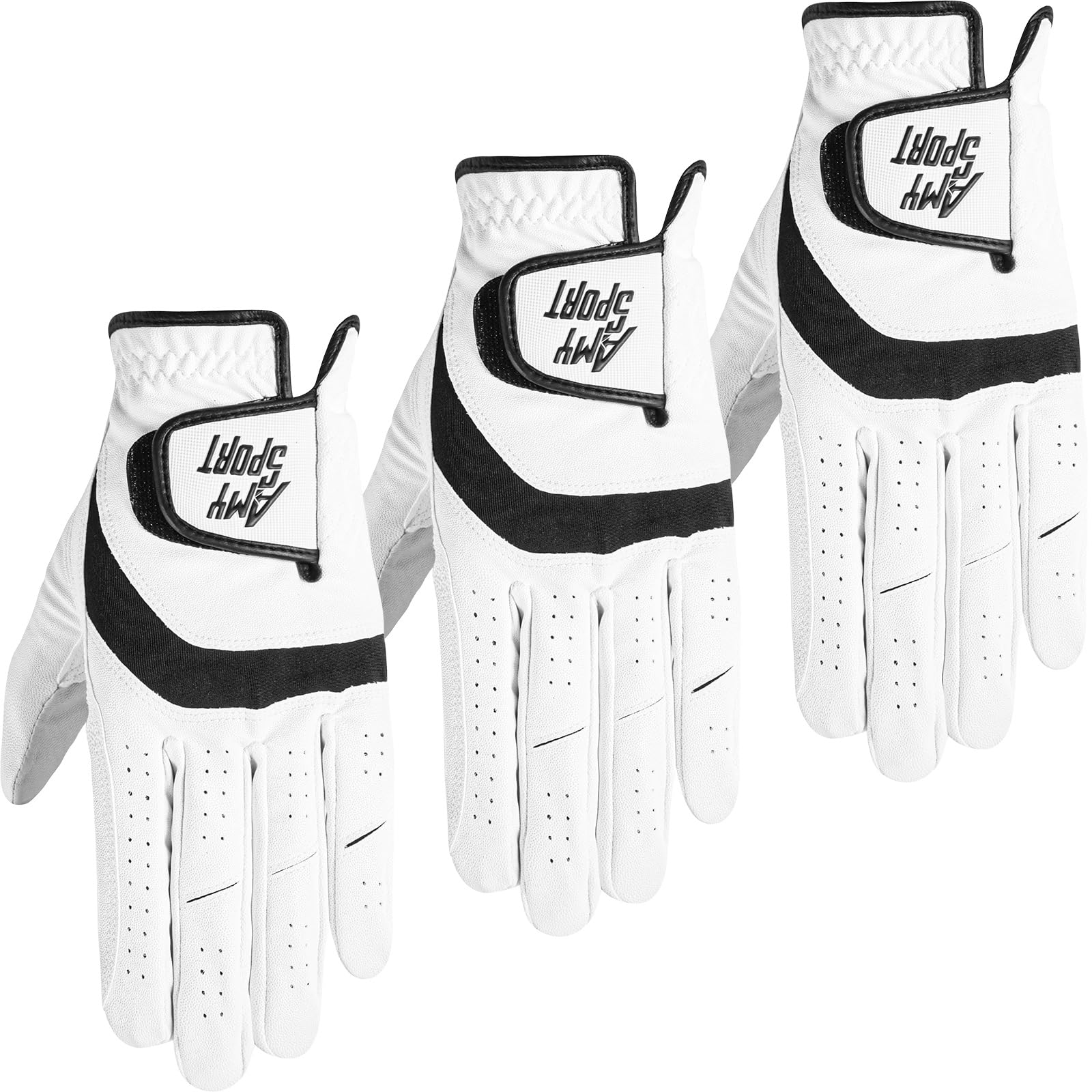Golf Gloves Men Left Hand 3 Pack Right Hand Leather All Weather Grip Soft Breathable Flexible for Golfers Size Small Medium ML Large XL (White-3 Pack, MLarge, Left)