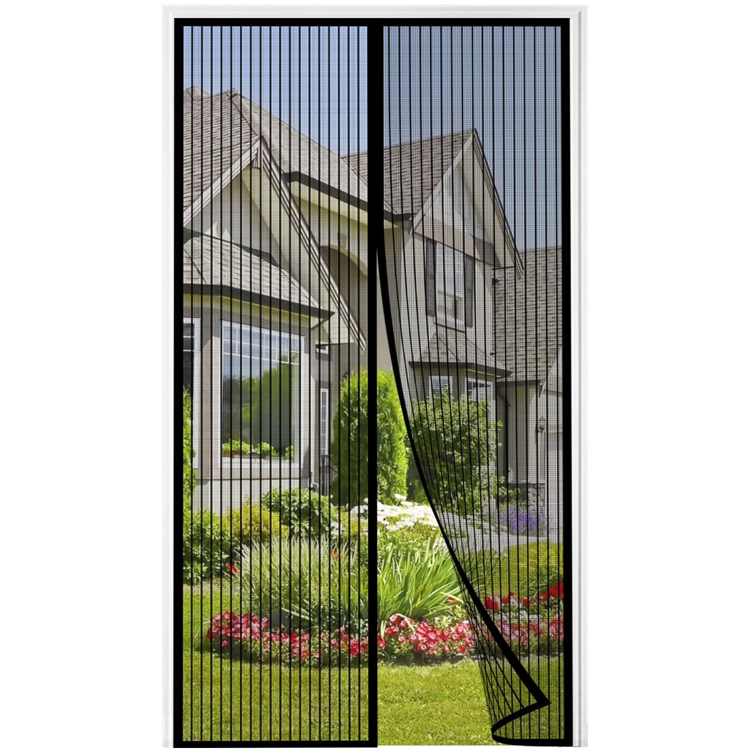 Auxmir Schwarz Fly Screen Balcony Door Magnetic 120 X 220 Cm, Thickened Fly Screen Door With Stronger Magnets 4 Cm Wide Adhesive Strips, Insect Protection Balcony Door No Drilling For Patios Living Room