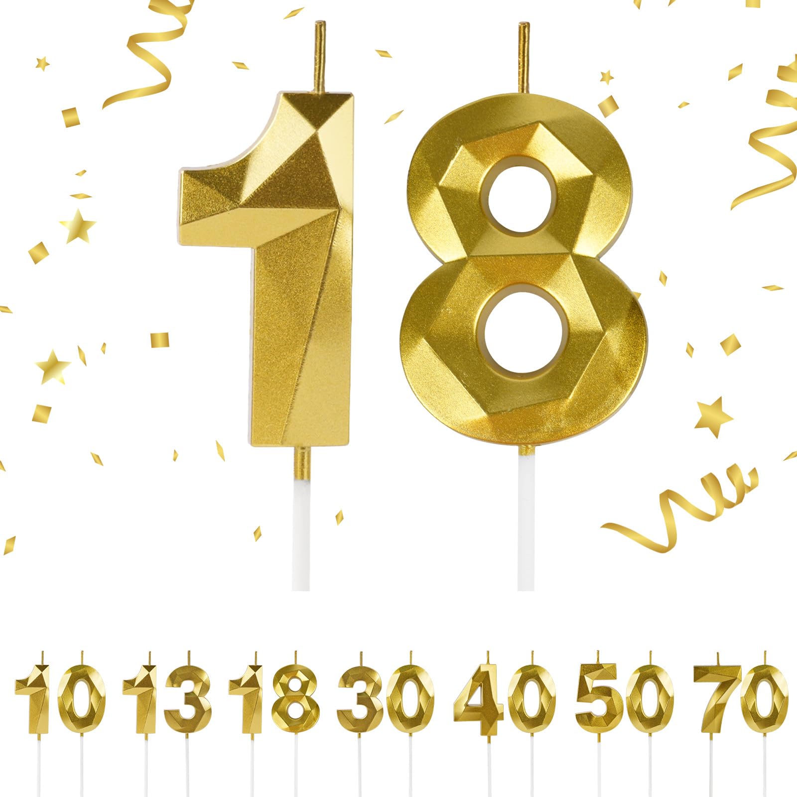 URAQT Birthday Candle, 3D Gold Birthday Cake Candles, Number 18 Candle, Birthday Candle for Cakes, Happy Birthday Candle, Gold Candles for Anniversaries, Cakes, Weddings and Parties