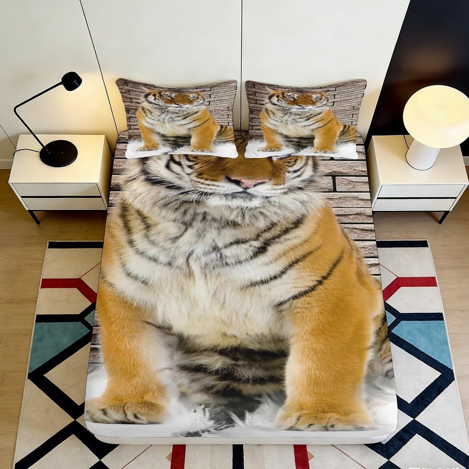 3D Printed Tiger Pattern Fitted Sheet Microfiber Soft Breathable Cub Print Bed Cover for Bedroom Dormitory Guest Room Mattress Protection Decor 140x200x25cm