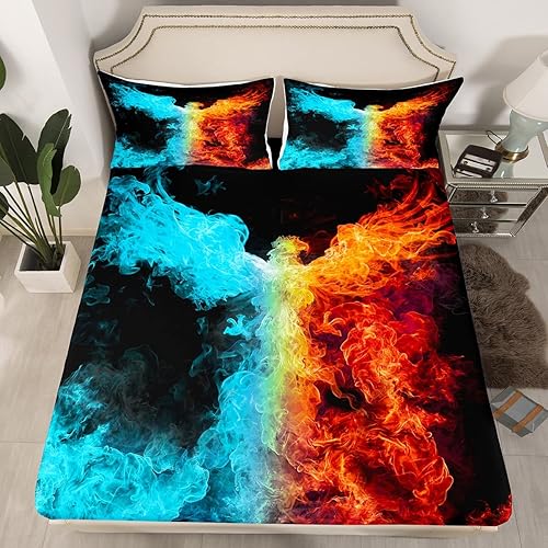 Erosebridal Phoenix - Juego de sábanas de tamaño matrimonial, juego de sábanas bajeras de Phoenix con estampado de pájaro mágico para niños,