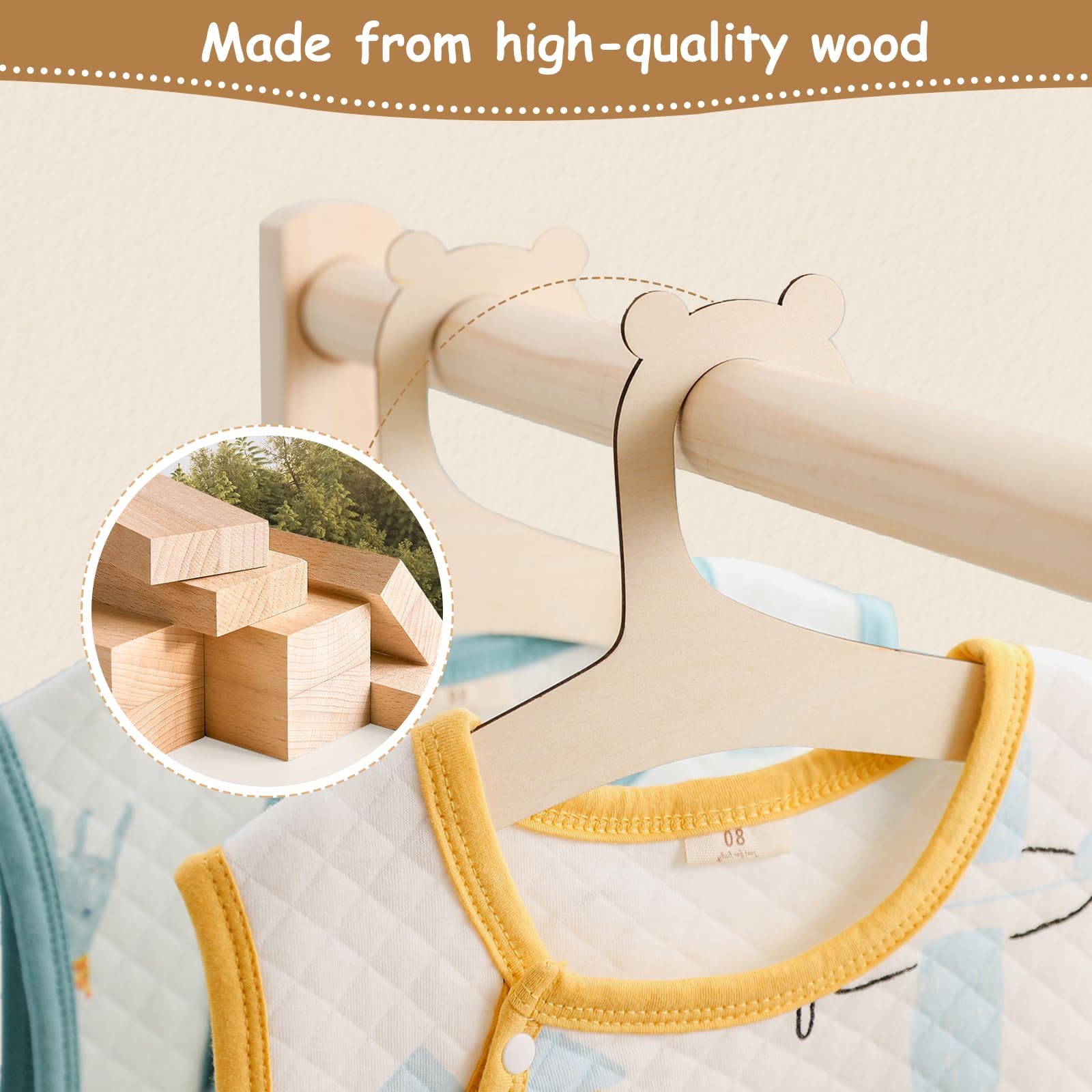 10 Pezzi Appendini in Legno per Bambini,Scaffale per Vestiti Antiscivolo Durevole,Grucce Neonato,Regalo per il Nuovo Bambino (Legno)