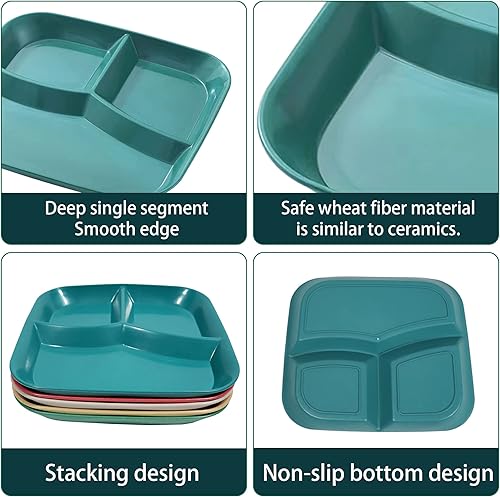 Miniatura 5 de DYB DONGYONGBAO Platos divididos de paja de trigo para adultos de 10 pulgadas, placas de control de porciones cuadradas, placas de compartimento de