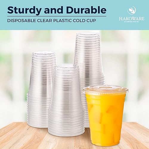 Miniatura 29 de Vasos desechables de plástico con tapas. Vasos transparentes de primera calidad, de 16 oz (onzas) PET para bebidas frías, café helado, zumos de té