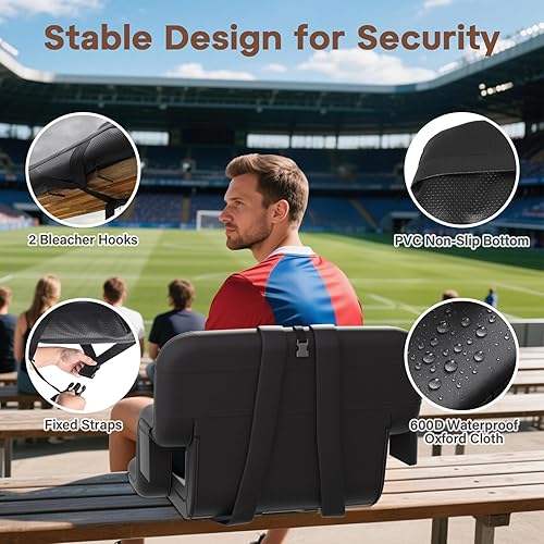 Miniatura 5 de DEKEMASTER Asientos de estadio con respaldo  Sillas de gradas portátiles con respaldo y cojín, 6 posiciones ajustables, asiento de gradas acolchado