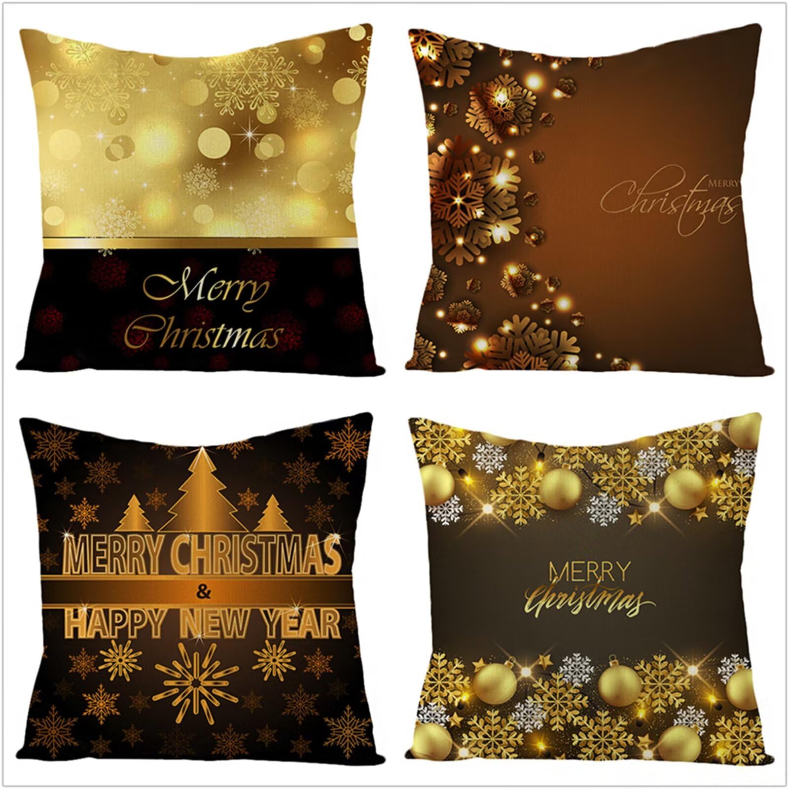 Fundas Cojines 65x65cm,Juego de 4 Fundas de Cojines Modernas Lino Decorativa Hogar Almohadas Fundas para Sala Sofá Cama Decoración para Hogar Bola de Navidad Marrón