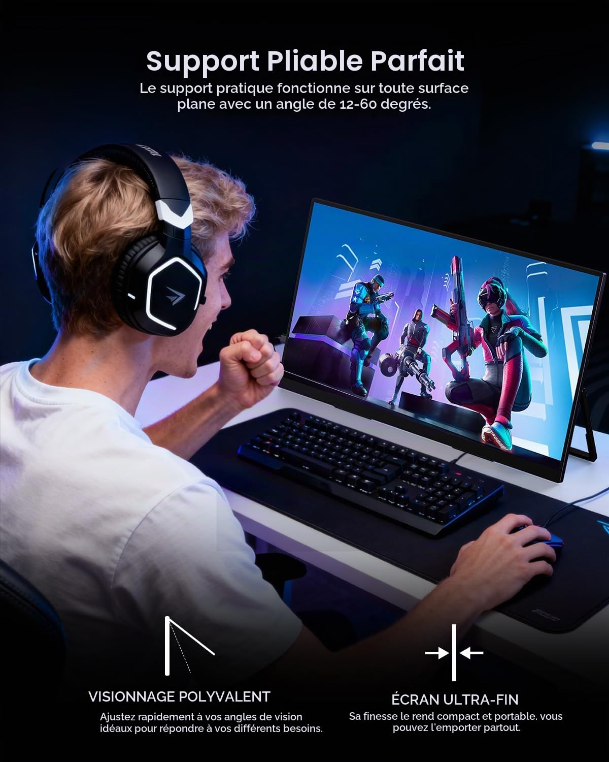UPERFECT Écran de Jeu Portable 4K 144Hz, 19" 0.1ms 110% DCI-P3 QLED