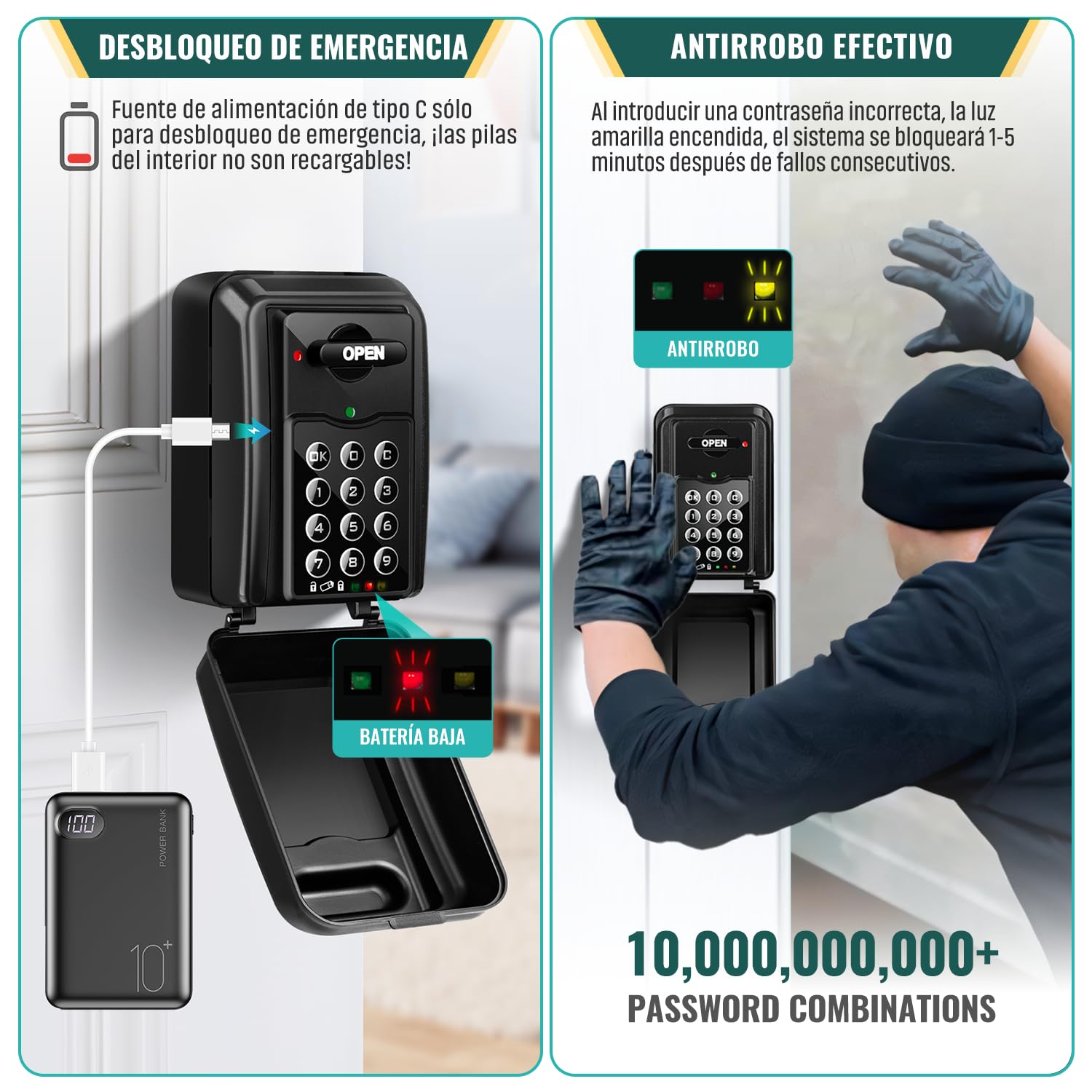 Caja de Seguridad para Llaves Exterior Impermeable | Antirrobo & Acceso de Gestión Avanzada | Grande Caja Fuerte Llave con Código 6 Cígitos Electrónica Pared Caja para Llaves Interior