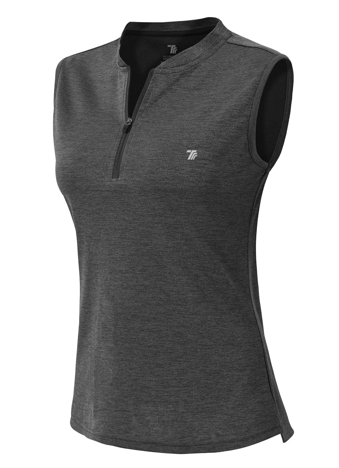 Ysento Women's Dark Grey Sleeveless Golf Polo Shirts Zip Up Tennis Sports Athletic Tank Tops Upf 50+(,Xs)