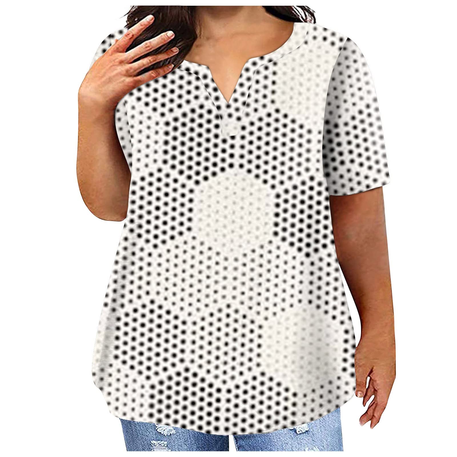 Women's Size Plus Printed Short Sleeve V Neck T-Shirt for Work Office Lightweight Breathable Casual Tee Shirt