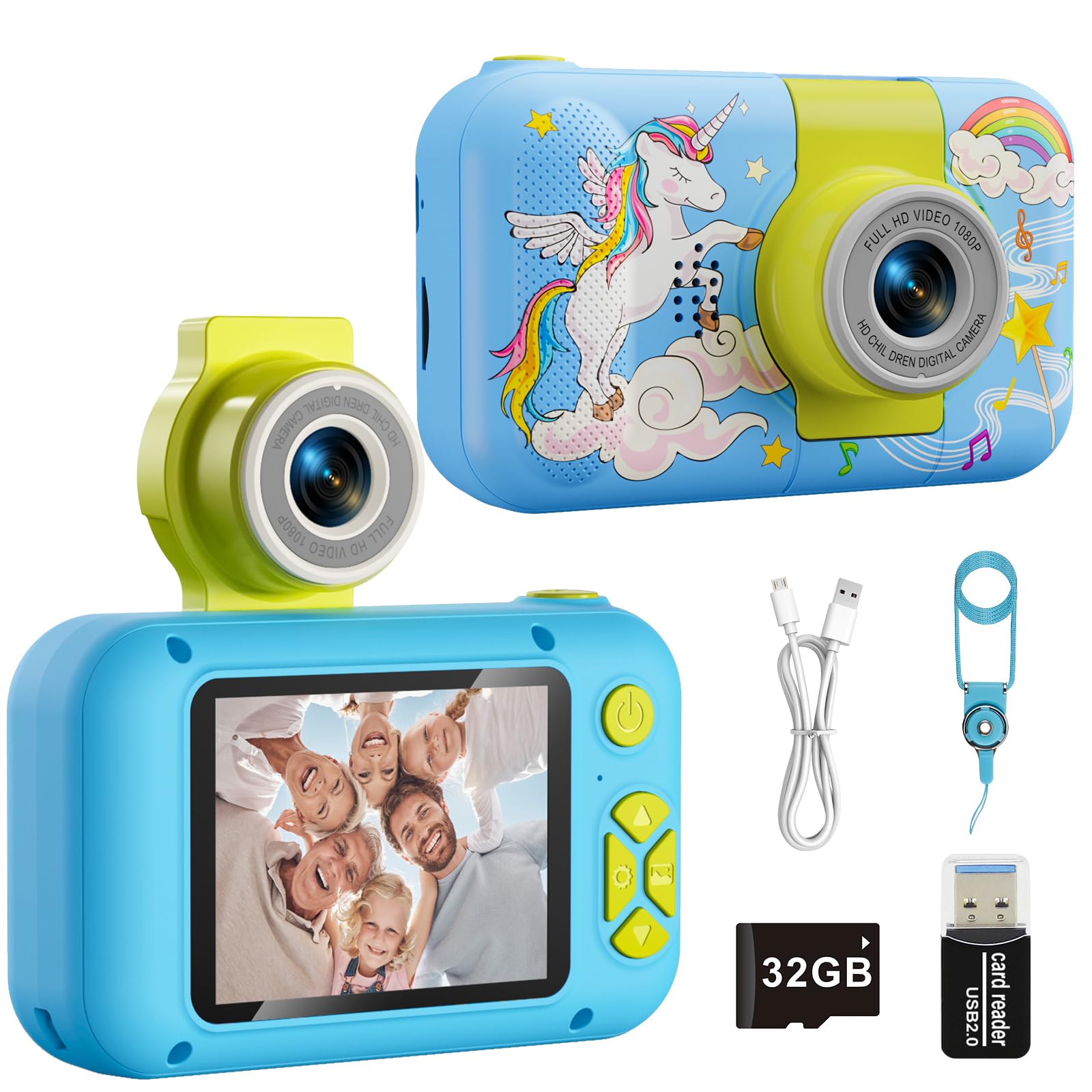 ARNSSIEN Giocattoli fotocamera bambini 3 4 5 6 7 8 9 10 11 12 anni ragazze/ragazzi, Macchina Fotografica Digitale, Regali bambini Natale e compleanni,Fotocamera selfie per bambini con scheda da 32 GB