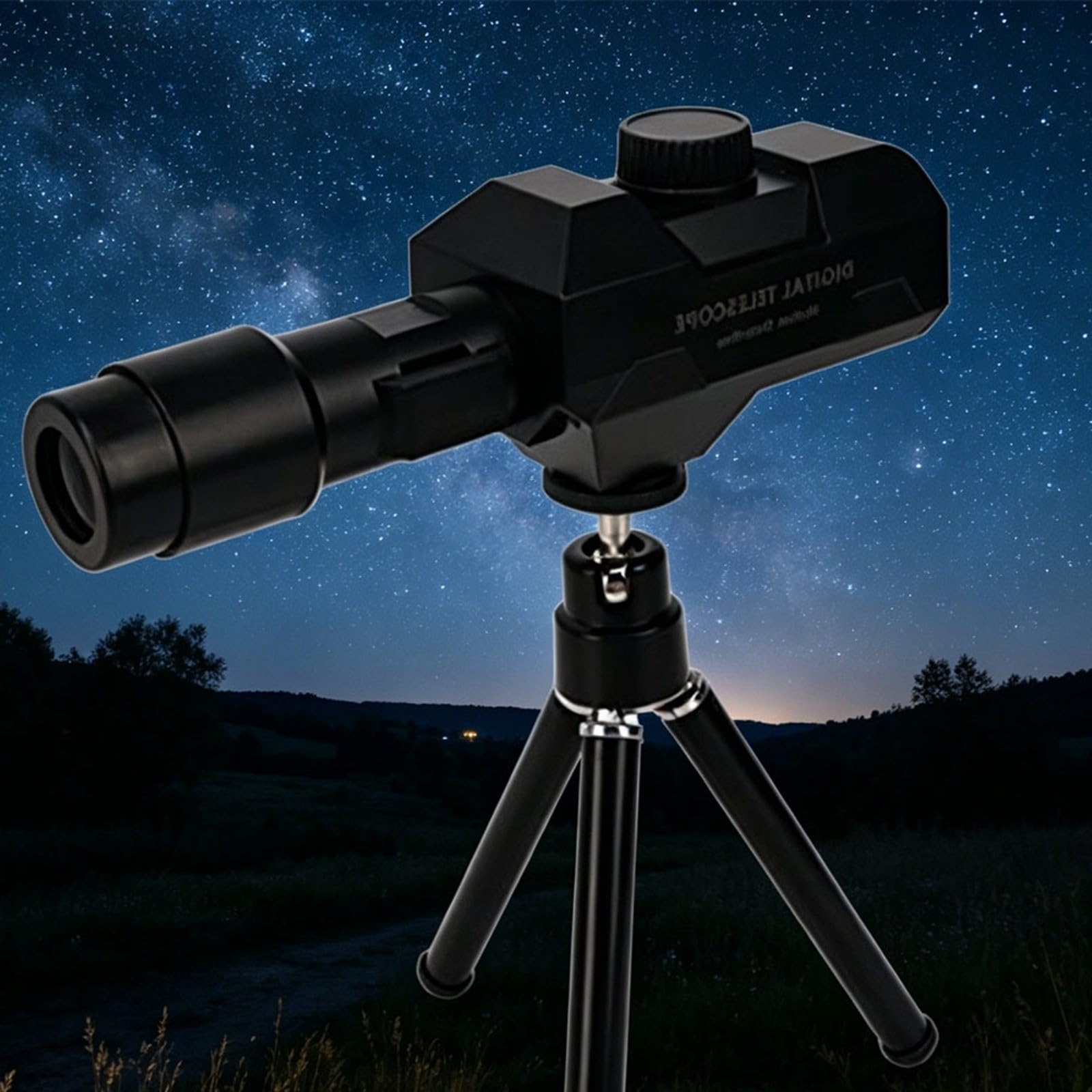 Télescope monoculaire numérique zoom 70x avec trépied, connectivité WiFi HD 2 MP pour observation des oiseaux et la faune, compatible avec smartphones et tablettes, 2000 mAh, noir