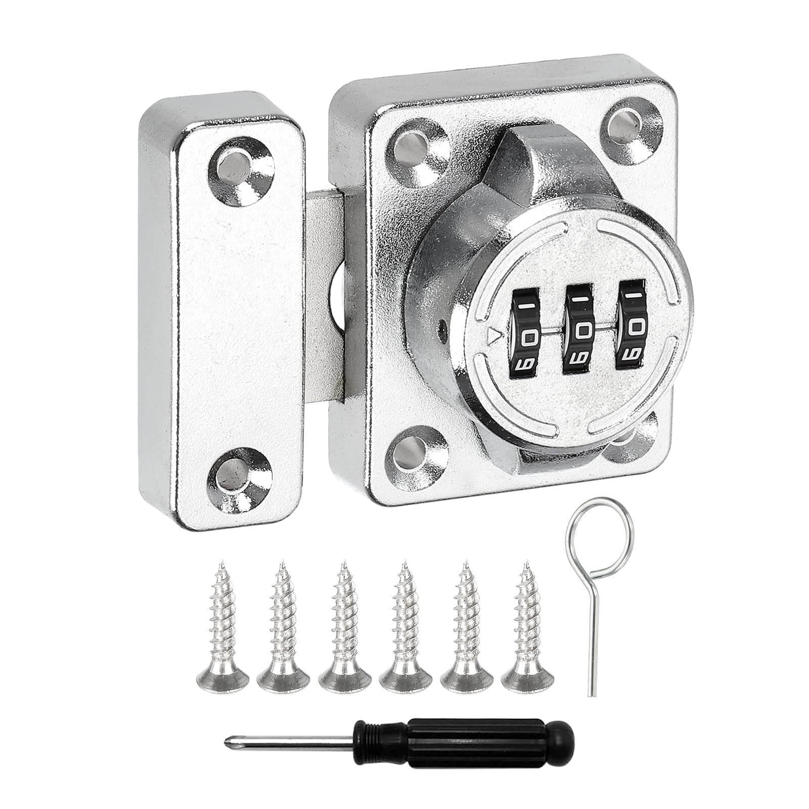 uxcell Cabinet Door Latch 2.05 x 1.65 Inch Zinc Alloy Keyless Combination Lock for Kitchen Cabinet Office Drawer Wooden Furniture Silver 1Pcs
