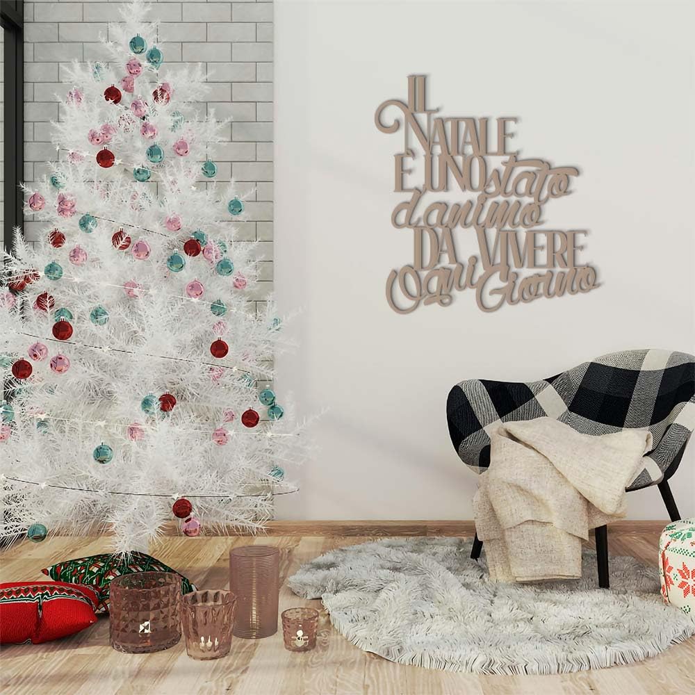 Letras de Madera con Texto en inglés «La Natale è un stato d'animo» – Decoración de Pared navideña para salón, Cocina o Dormitorio