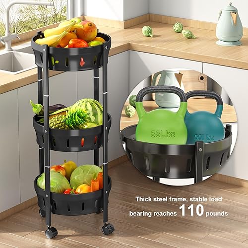 Miniatura 3 de Organizador y almacenamiento de cocina, cesta de frutas de cocina de 3 niveles, cesta de verduras de cocina, cesta de verduras de acero inoxidable