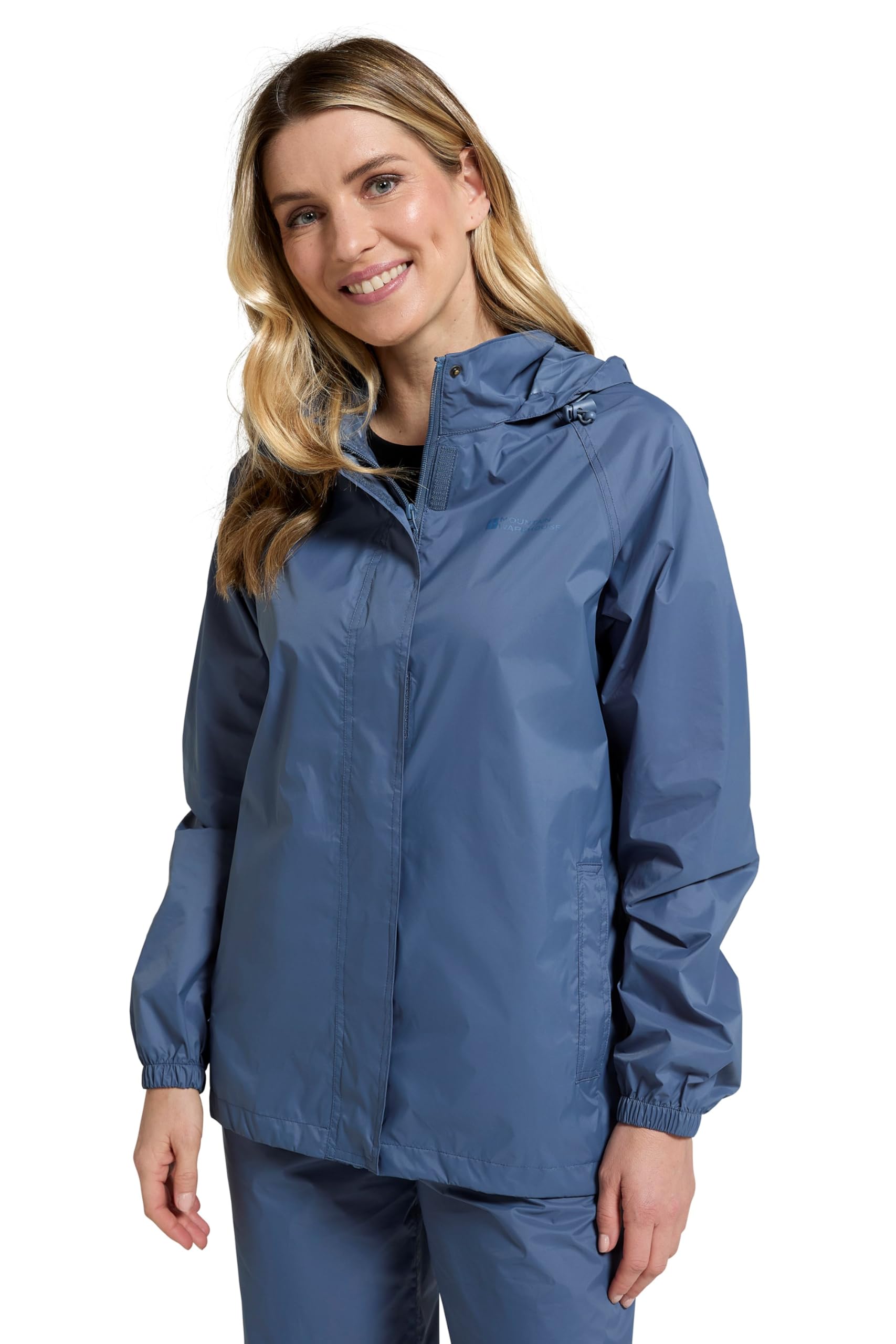 Mountain Warehouse Women's Blue Pakka Waterproof Packable Jacket - Foldaway Hood Jacket, Coat, Lightweight Rain Jacket - For Spring Summer, Walking, Travelling Size 10