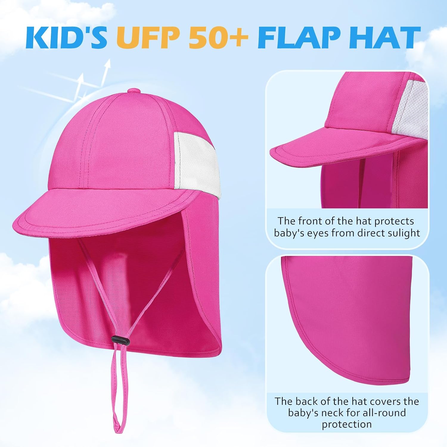 Baby Sun Hat with Neck Flap Toddler Boys Girls Summer Beach Hat UPF 50+ Adjustable Outdoor Hat for Traveling Swim