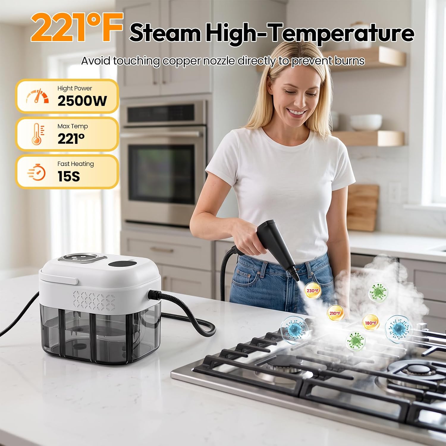 Steam Cleaner, 6-Level Adjustable Handheld Steam Cleaner for Home & Car
