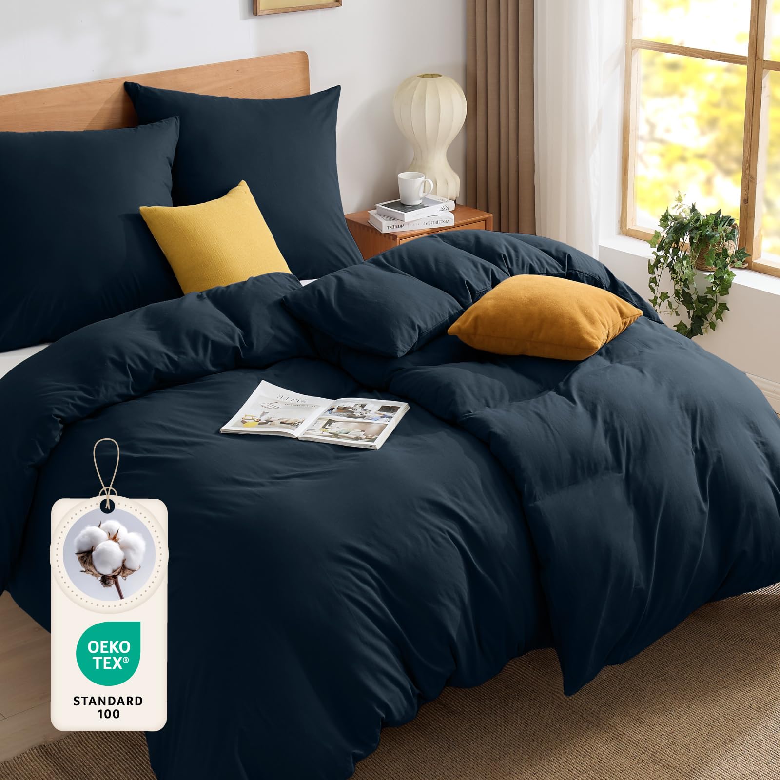 BEDELITE Bettwäsche 135x200 Baumwolle 4teilig - Bettbezüge 135x200cm 2er Set Dunkel Blau mit 2 Kissenbezüge 80x80 cm, Oeko-TEX Bedding weiche und kuschelige Bettwaren