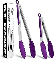 Vista 28 de HOTEC Pinzas de cocina premium de acero inoxidable con cierre y puntas de silicona, juego de 3-7", 9" y 12" (azul degradado)