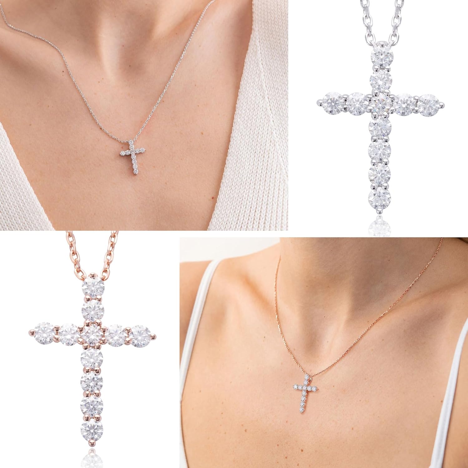 Ladylike Moissanite Cross Pendant Necklace for Women with 11 Pieces of 3mm D VVS1 Moissanites 18K Gold Plated Sterling Silver Small and Exquisite16+2”inches Necklace Chain - Image 3